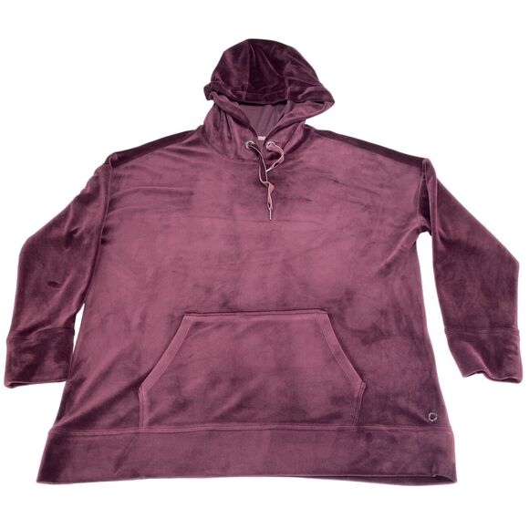 Calvin Klein Performance Hoodie Women's Large Burgundy Stretch Velvet Drawstring - Picture 1 of 16